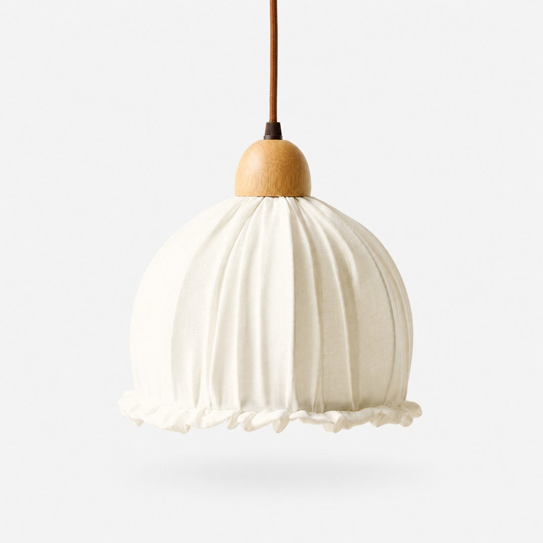 Pleated Fabric Pendant Light with Wood Canopy
