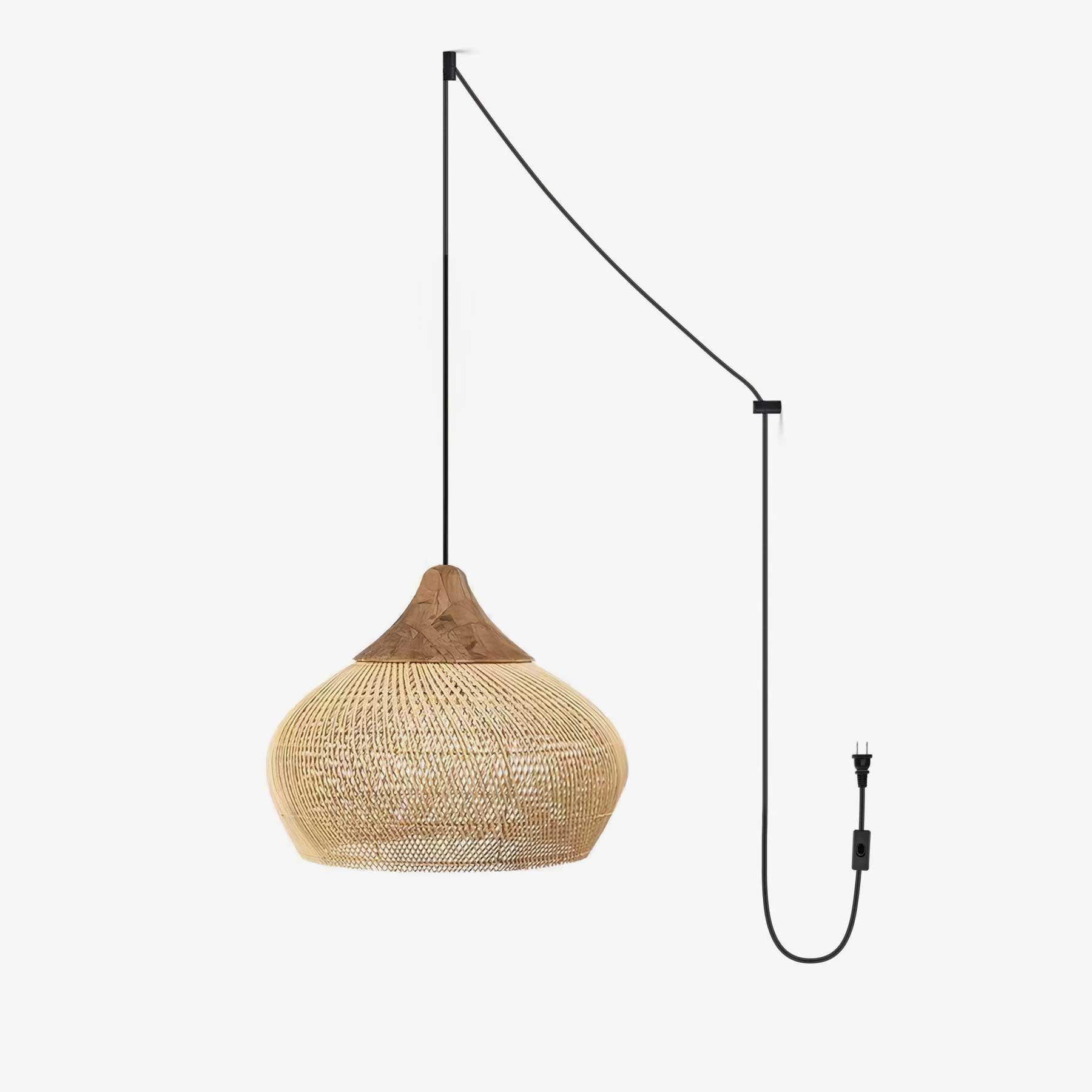 Woven Rattan Wood Plug-In Pendant Light