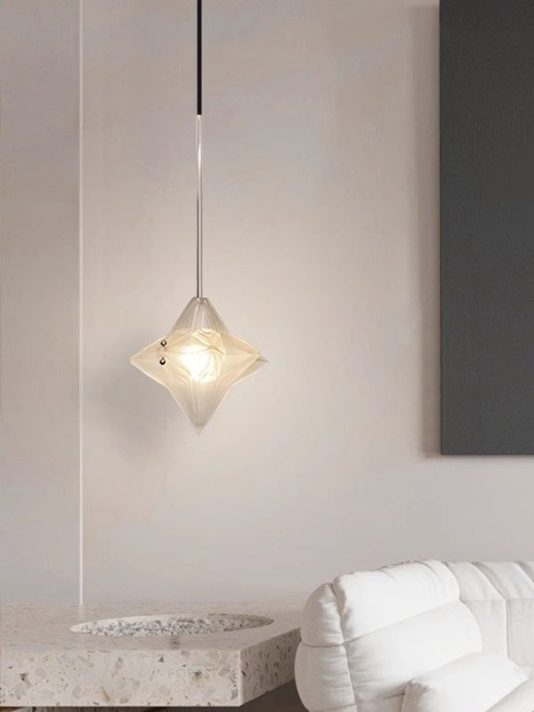Art Deco Astris Elara Star Pendant Light - Frosted Glass Pendant with Geometric Style