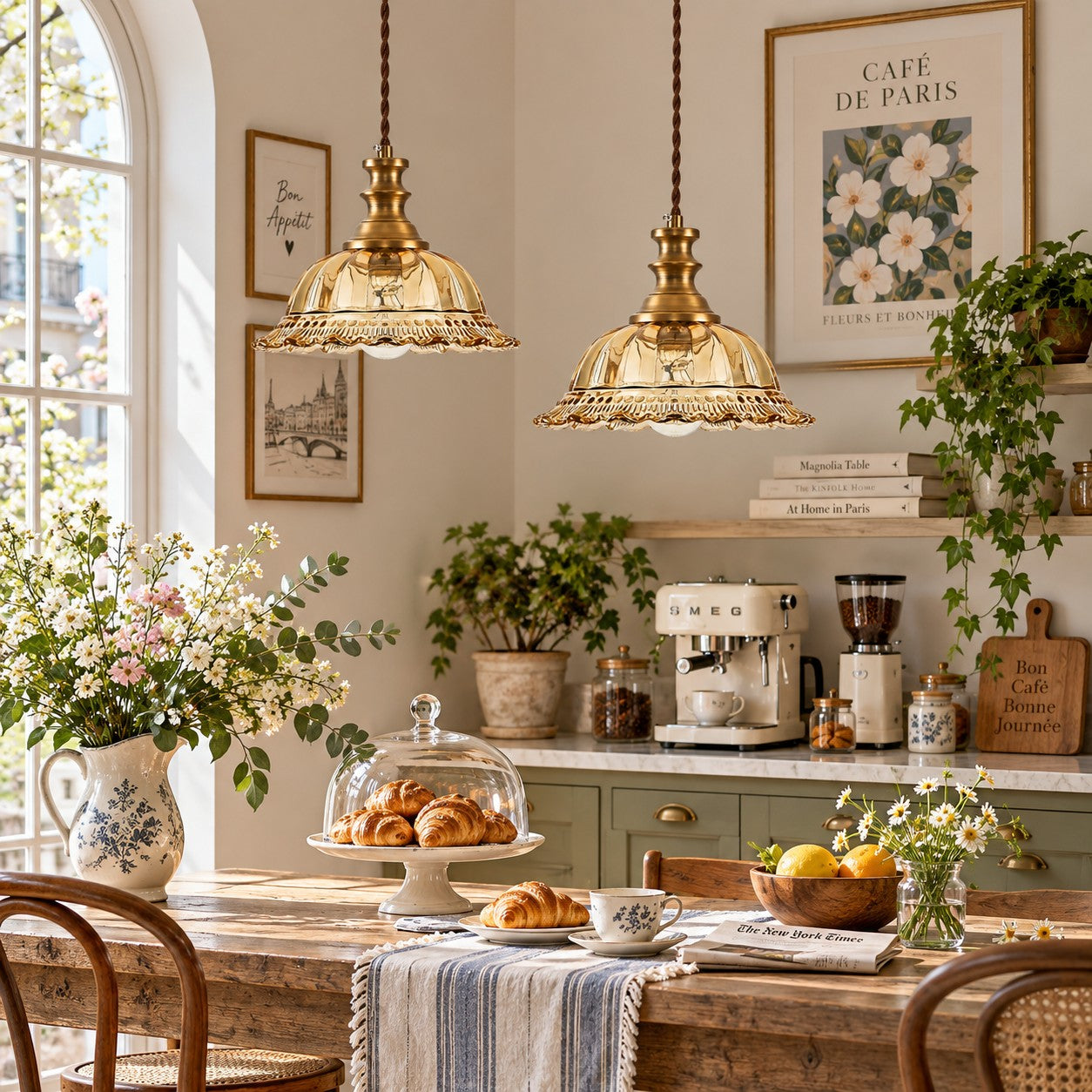 Vintage Fluted Glass Pendant Light for Kitchen & Dining