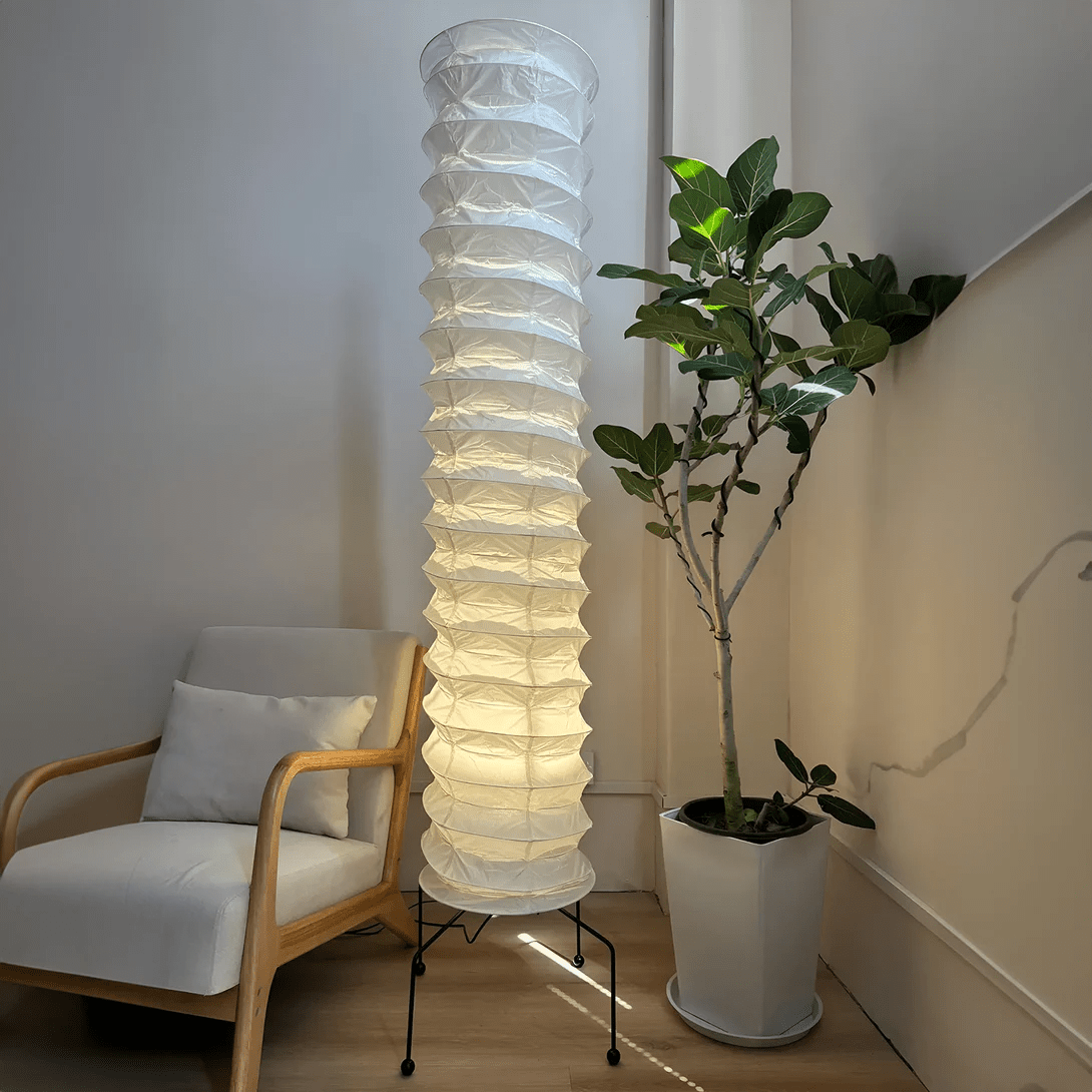 Stehlampe aus Washi-Papier – Japanische runde Leuchte für das Wohnzimmer
