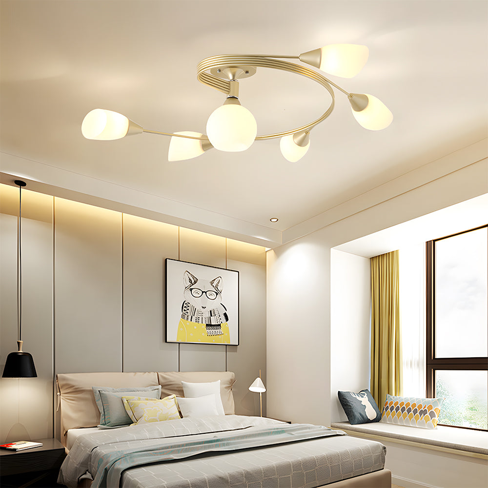Semi Flush Mount Ceiling Light - Modern White Glass Creative Design
