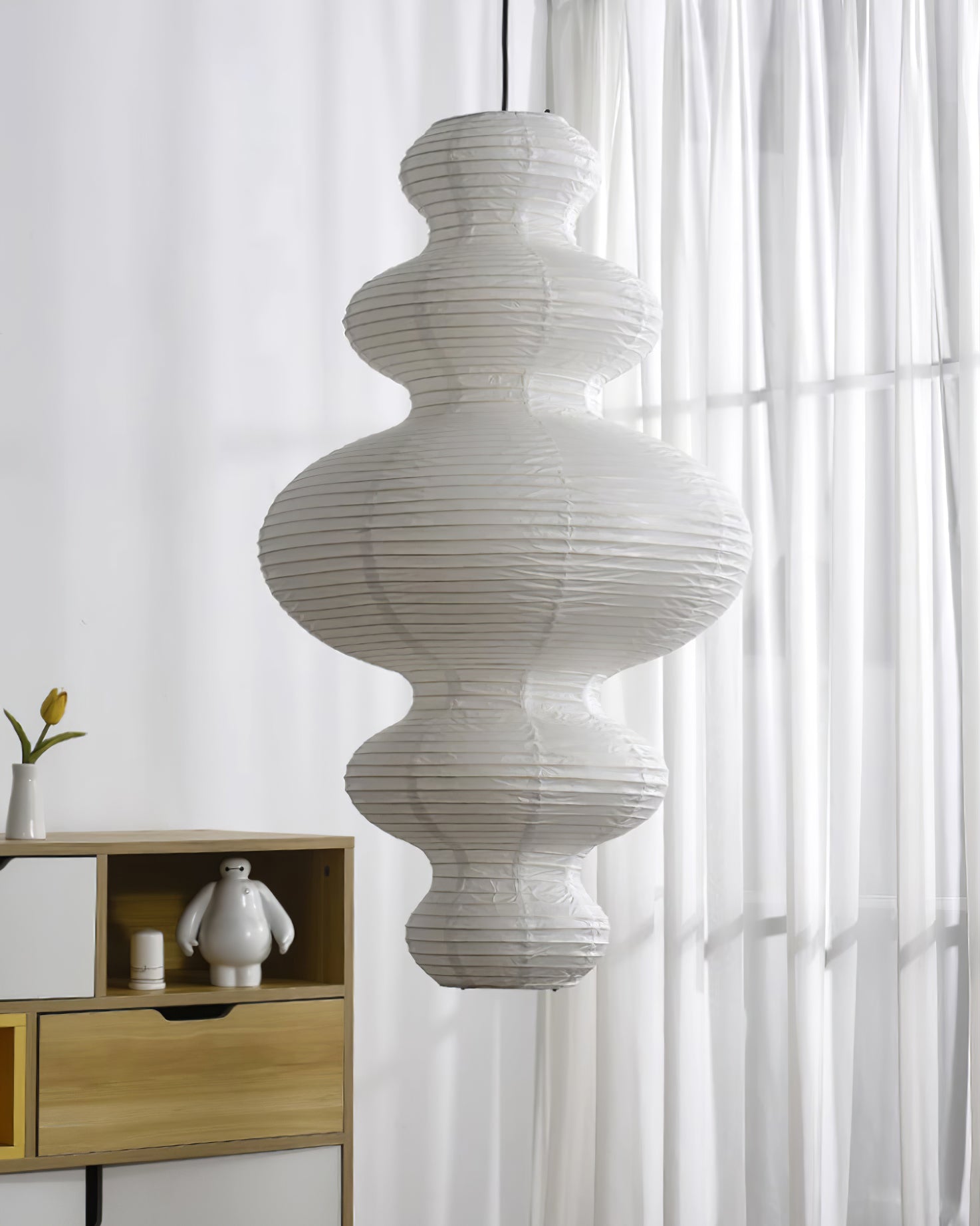 Luxurious Pendant Swag Lamp - Sculptural Rice Paper Lamp for Bedroom