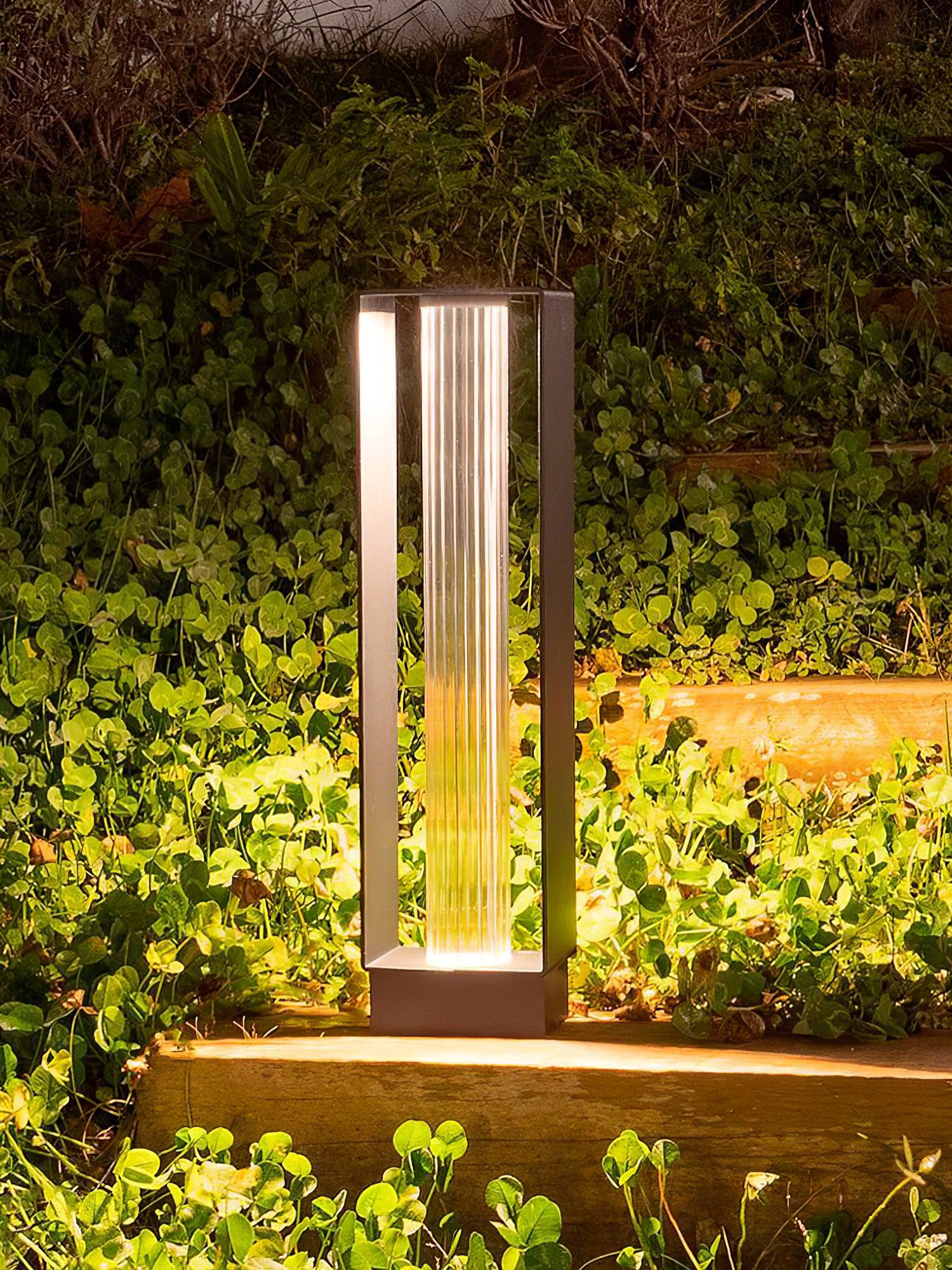 Frame Outdoor Post Lamp - Resilient Striped Glass Lamp for Driveway