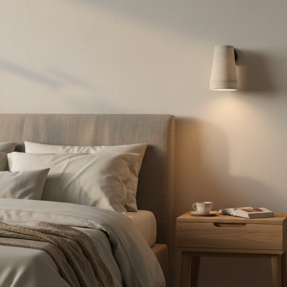 Zalen Textured Linen Bronze Wall Light – Soft Retro Wall Sconce for Reading Nook