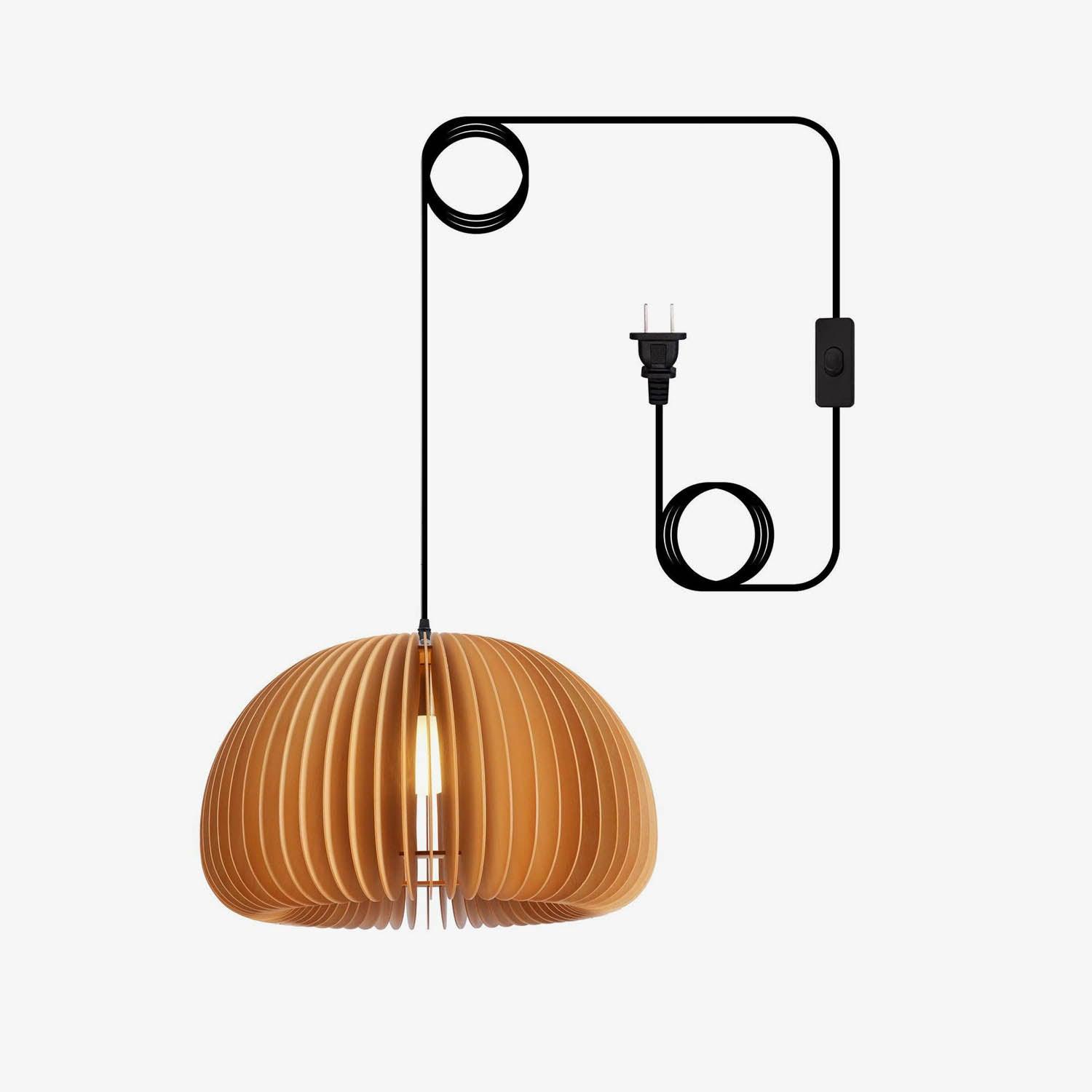 Rounded Wood Slat Swag Pendant Light