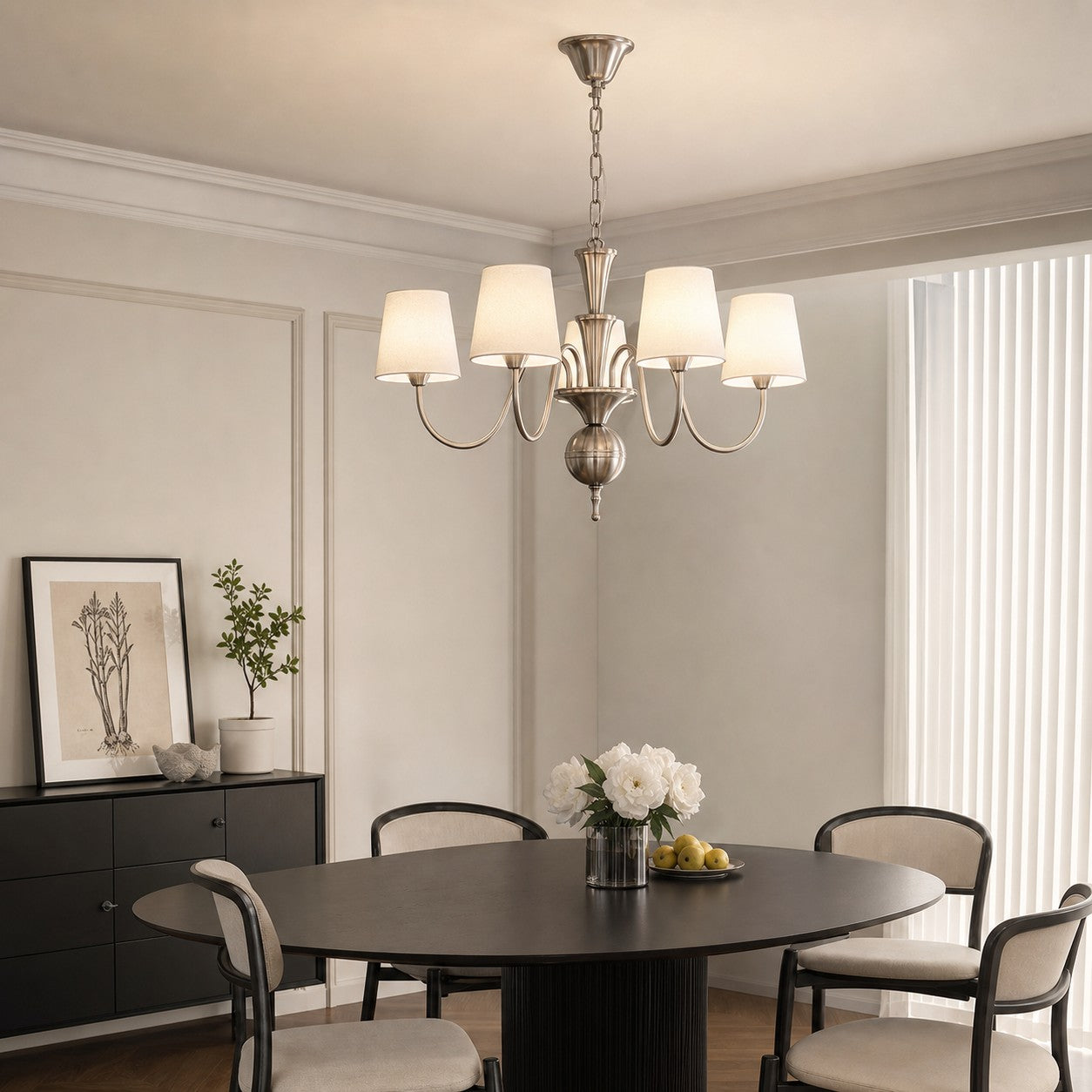 French Vintage Fabric Shade Chandelier