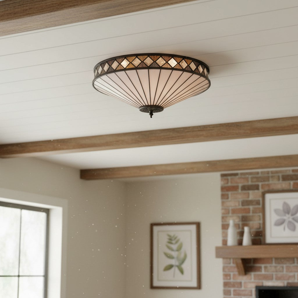TF Fargo Geometric Flush Mount Light — Handcrafted Art Deco Stained Glass Lamp for Entryway