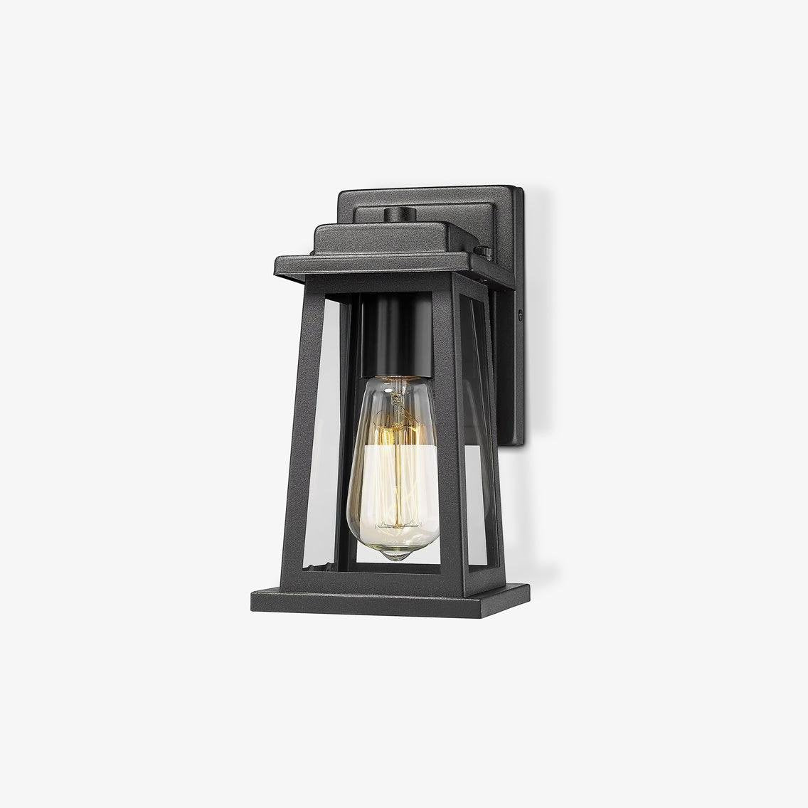 Classic Outdoor Wall Lamp - Black Metal Clear Glass Lantern Lighting