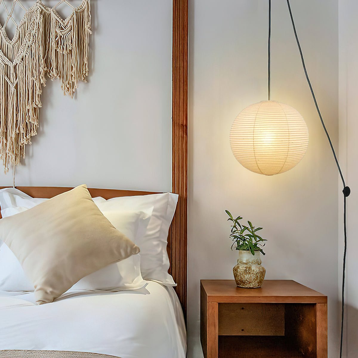 Mid-Century Pendant Swag Light - Japanese Paper Lamp for Bedroom