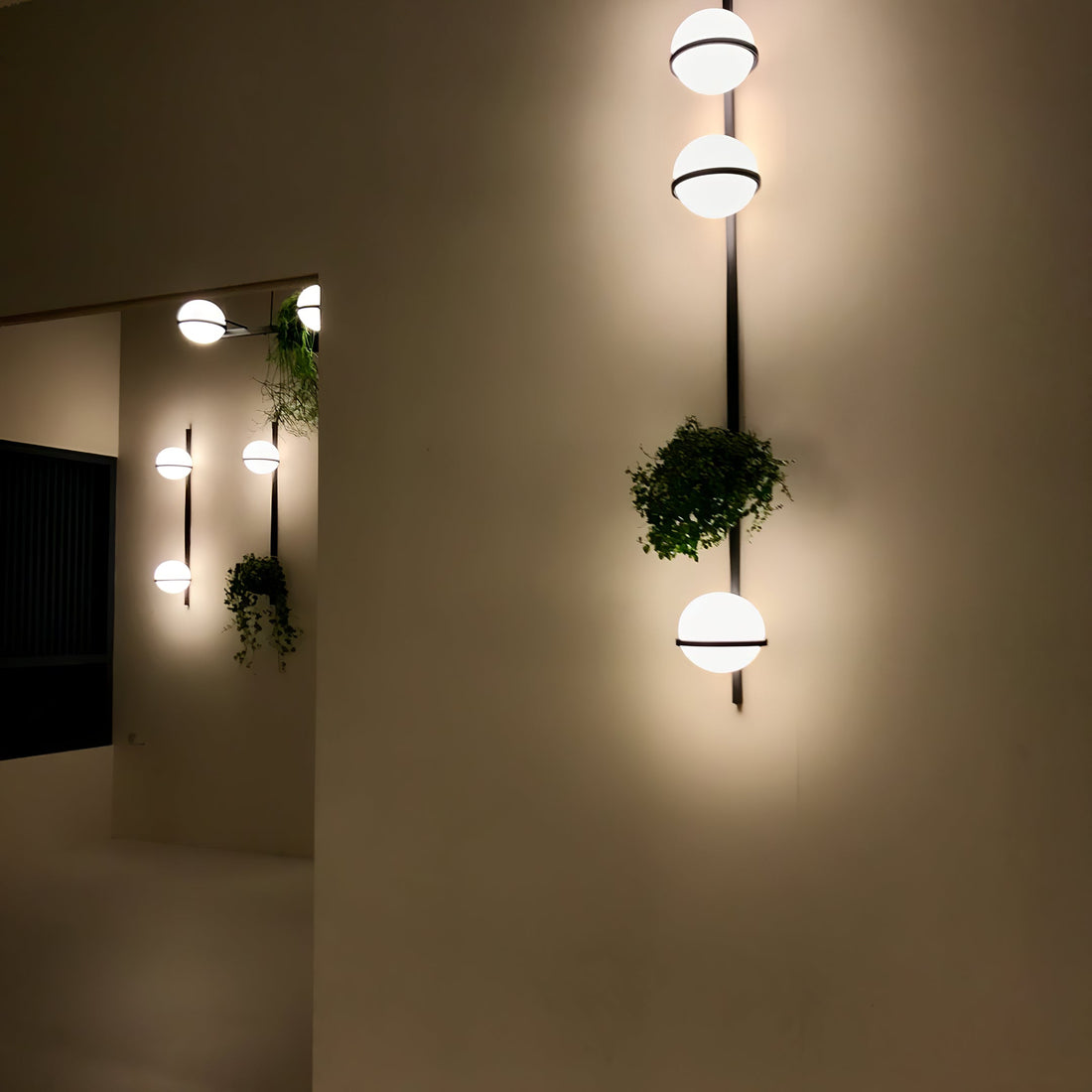 Modern Metal Wall Light - Black Frame Glowing Sphere Lamp for Garden