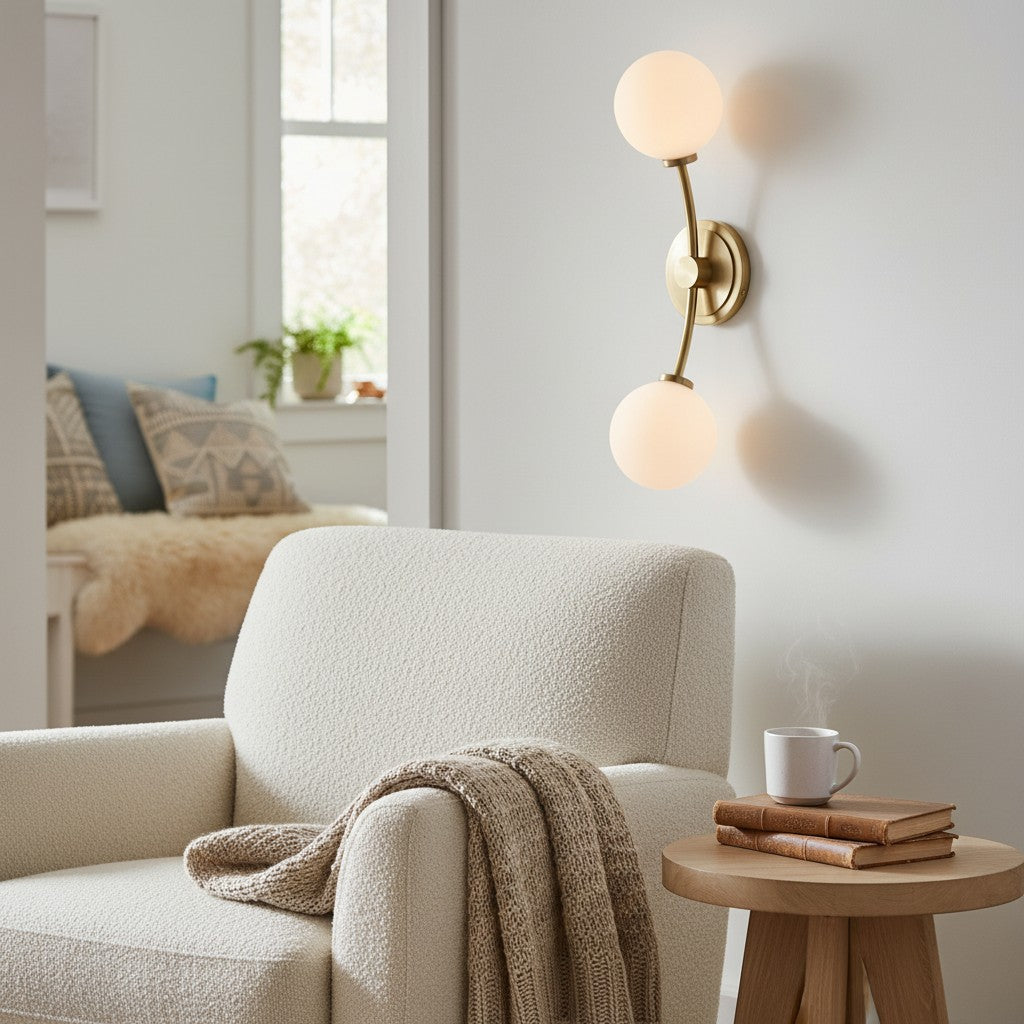 Arden Glass 2 Light Iron Wall Sconce - Modern Curved Design for Bathroom or Hallway