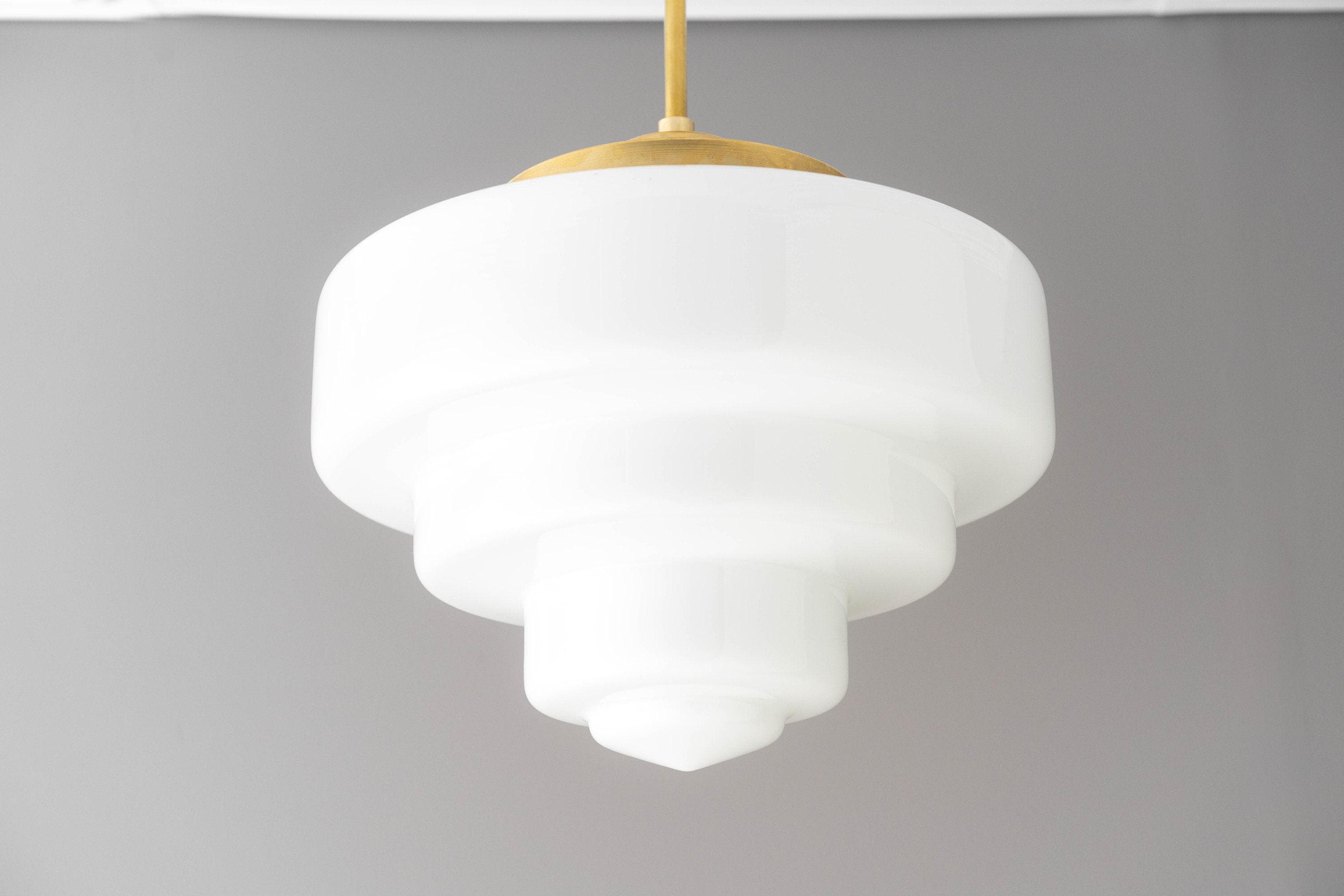 Geotower Glass Brass Pendant Light – Art Deco Opal Globe Ceiling Fixture