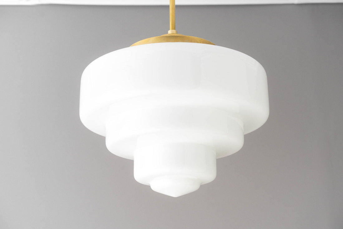 Geotower Glass Brass Pendant Light – Art Deco Opal Globe Ceiling Fixture