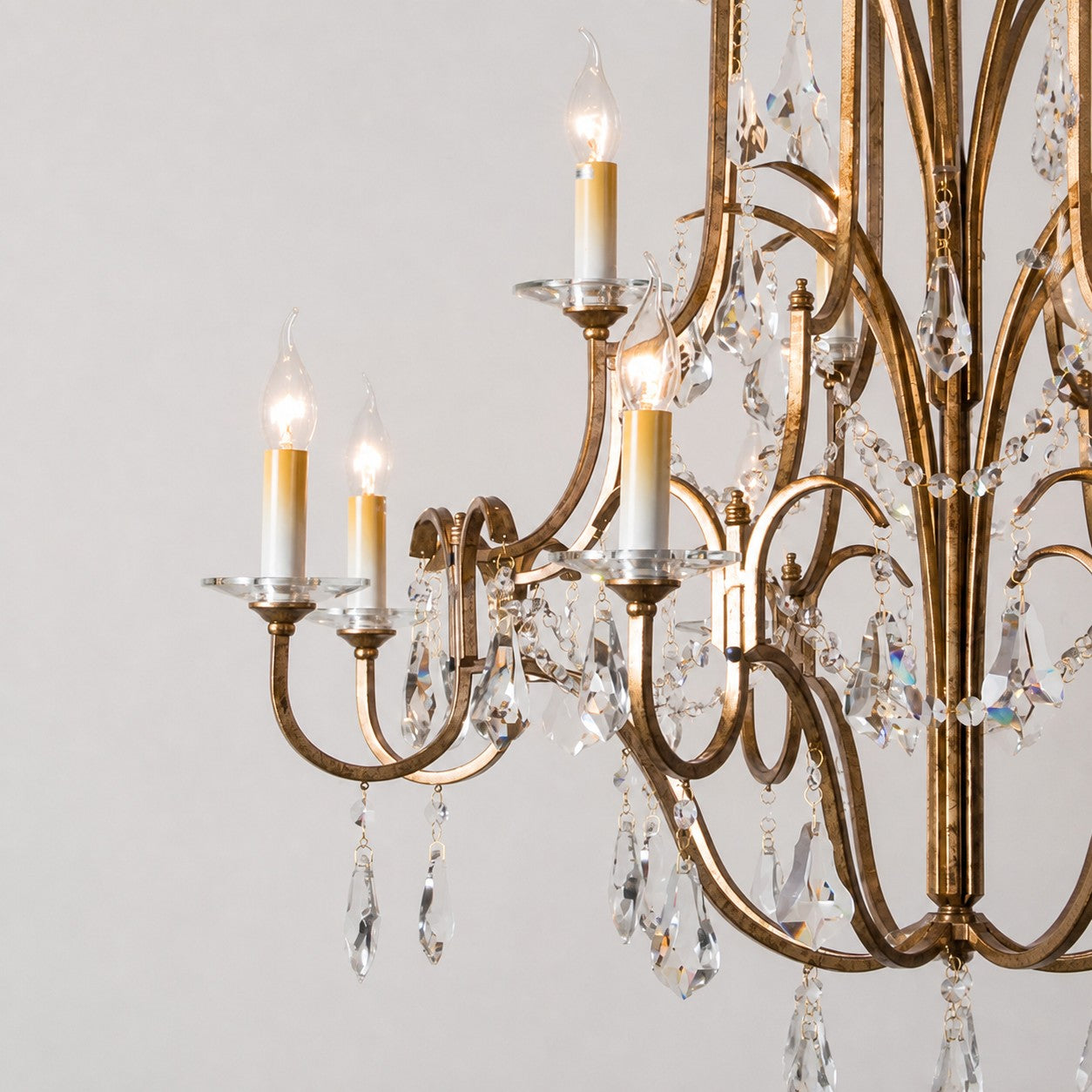 Antique Iron Crystal Candle Chandelier