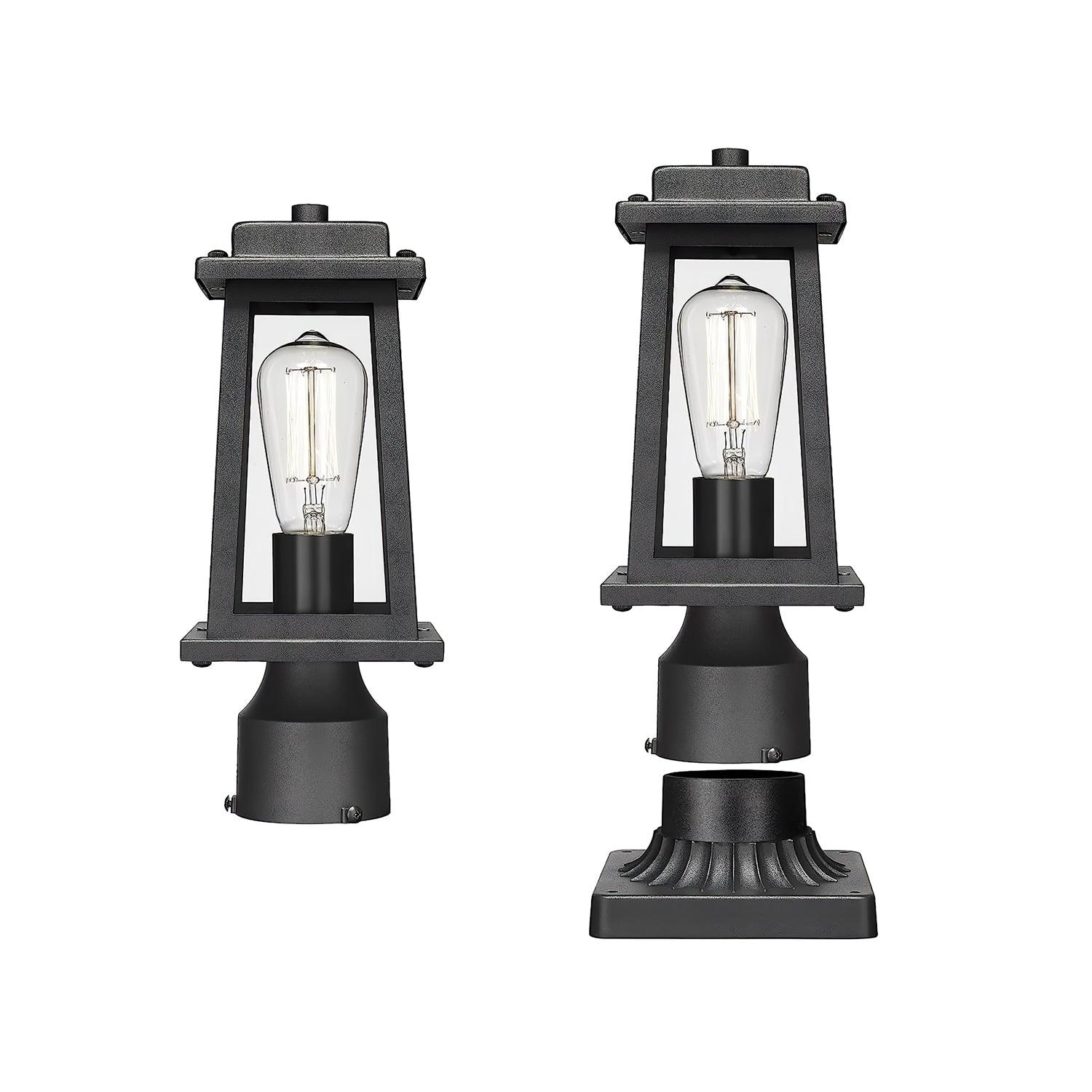 Outdoor Lantern Post Lights - Timeless Design - Black Metal & Glass