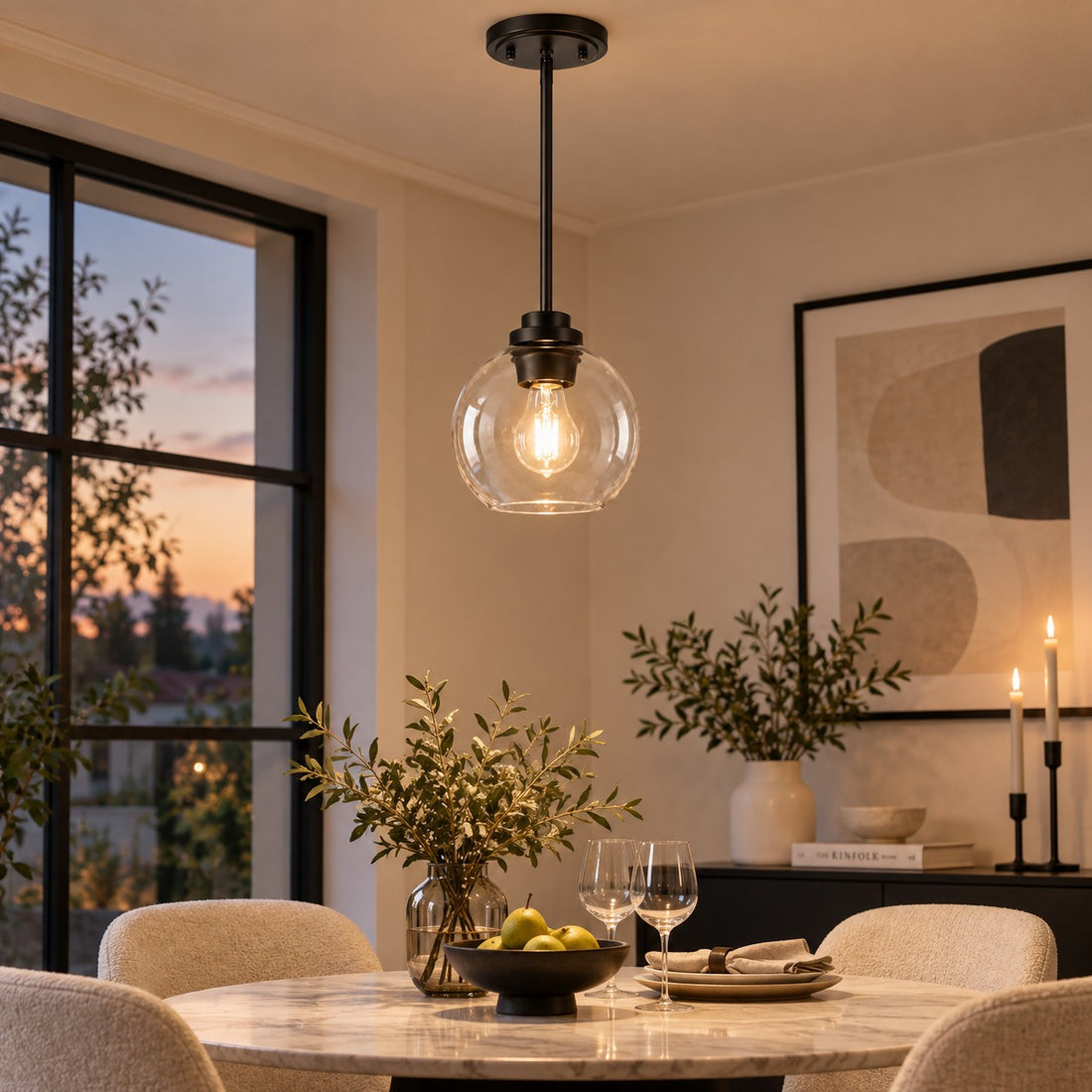 Modern Clear Glass Pendant Light for Kitchen Island and Foyer