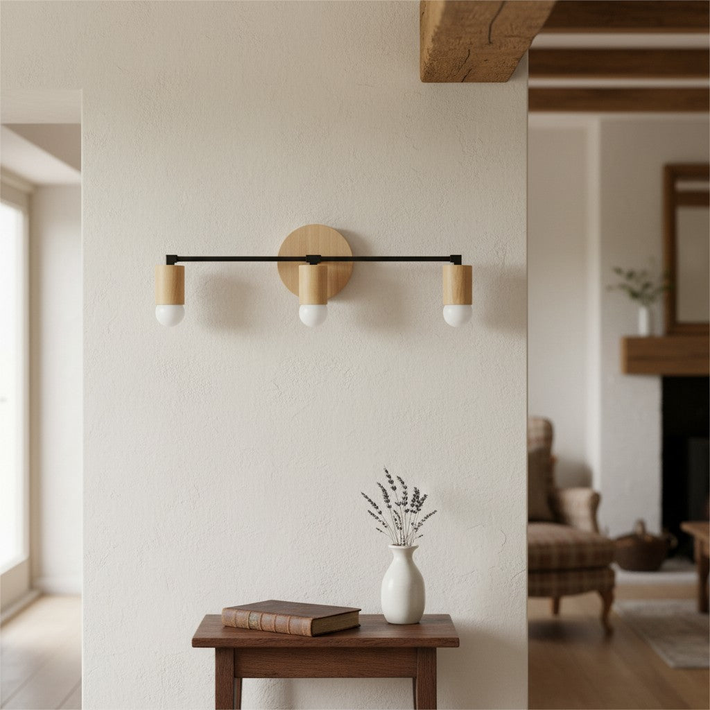 Mobilux Line Wood and Vanity Light - Bohemian Bathroom Lighting Fixture