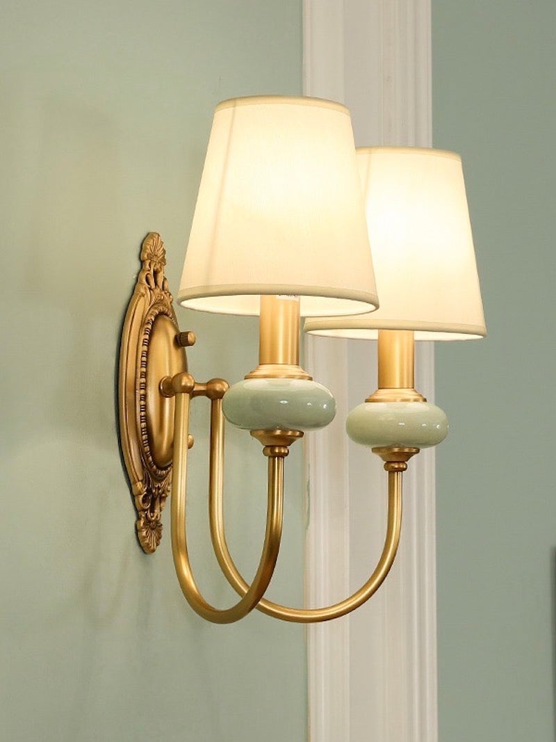 Classic Fabric Shade Sconce - Ceramic Wall Light for Hallway or Bedroom