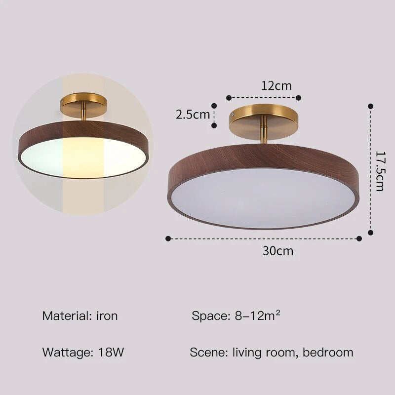 Modern Disc Semi-Flush Ceiling Lamp - LED Walnut Light for Bedroom