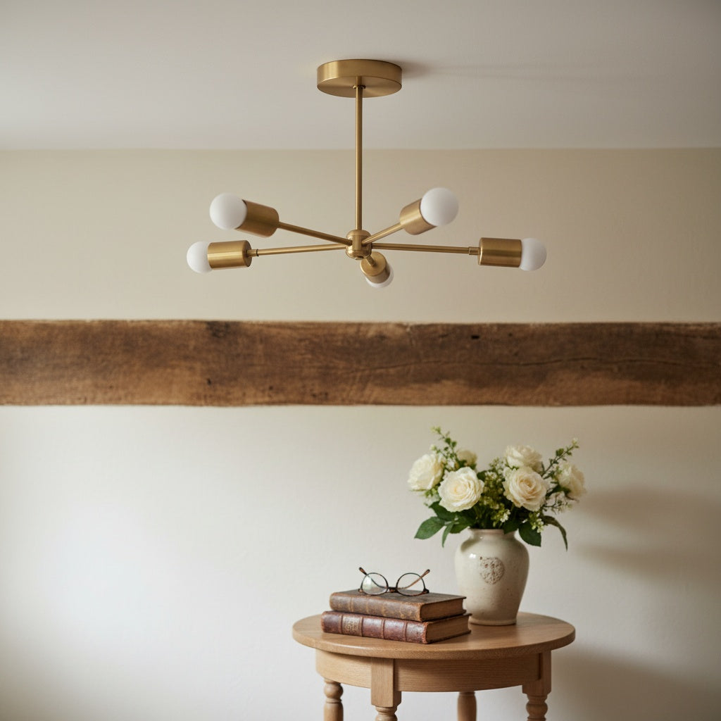 Mobilux Line Mid Century Gold Sputnik Chandelier - Geometric Brass Fixture