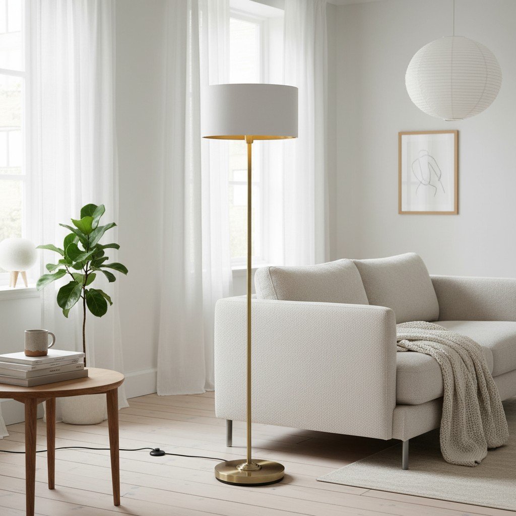 Tela Drum Shade Floor Lamp - Contemporary Fabric Standing Lamp for Home Office