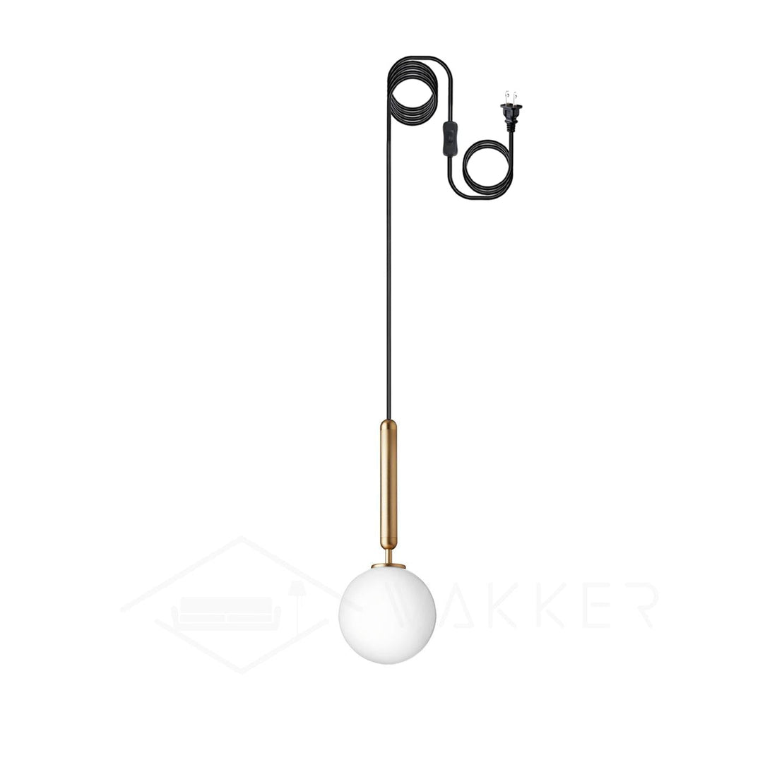 Abgerundete Stecker-Pendelleuchte aus Messing und Glas