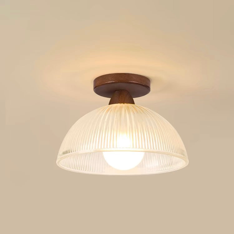 Solid Wood Glass Ceiling Lamp - Modern Semicircle Fixture for Hallway