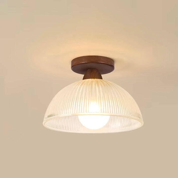 Deckenleuchte aus Massivholz und Glas – Moderne halbrunde Leuchte für den Flur