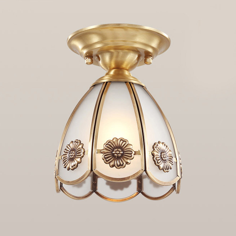 Glass Petal Ceiling Light - Modern Brass Semi Flush Mount for Hallway