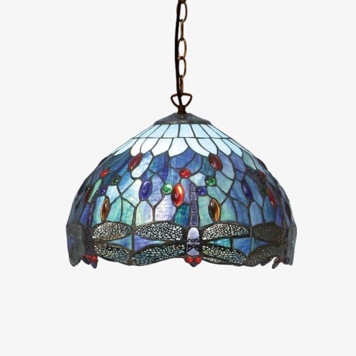 TF Dragonfly Tiffany Pendant Light – Art Nouveau Stained Glass Pendant for Living