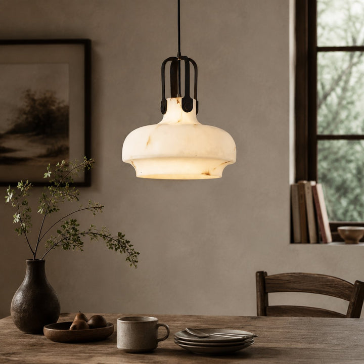 Französische Vintage Pendelleuchte mit Marmor-Imitat