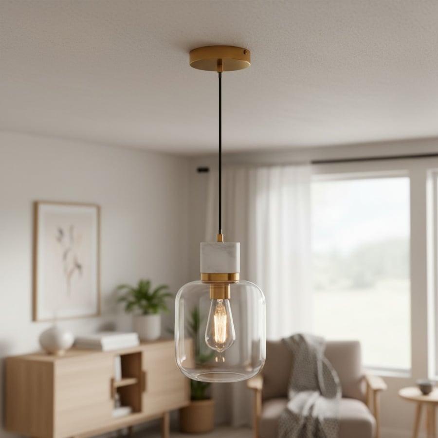 Korlisse Natural Stone and Glass Pendant Light – Stylish Lamp for Lounge or Living Room