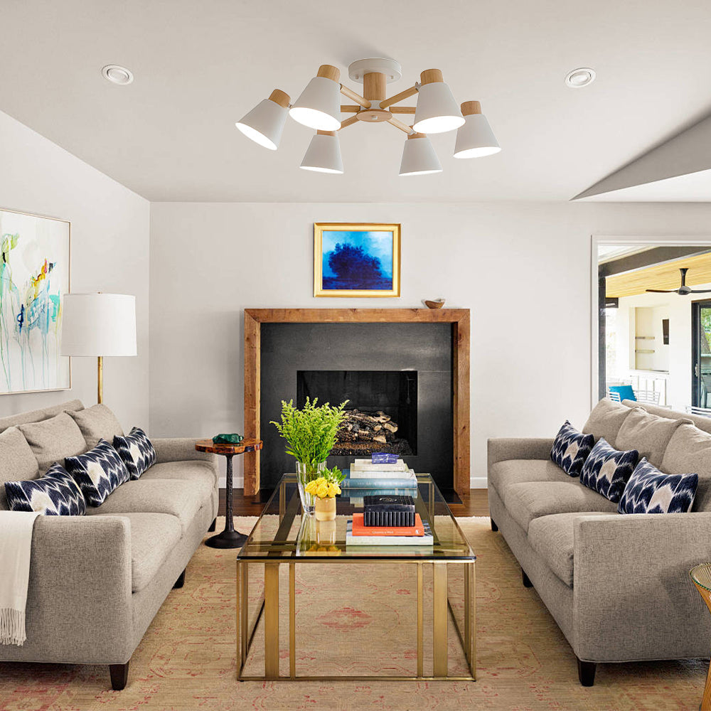 Wooden Ceiling Light - Flush Mount Living Room Lamp Natural