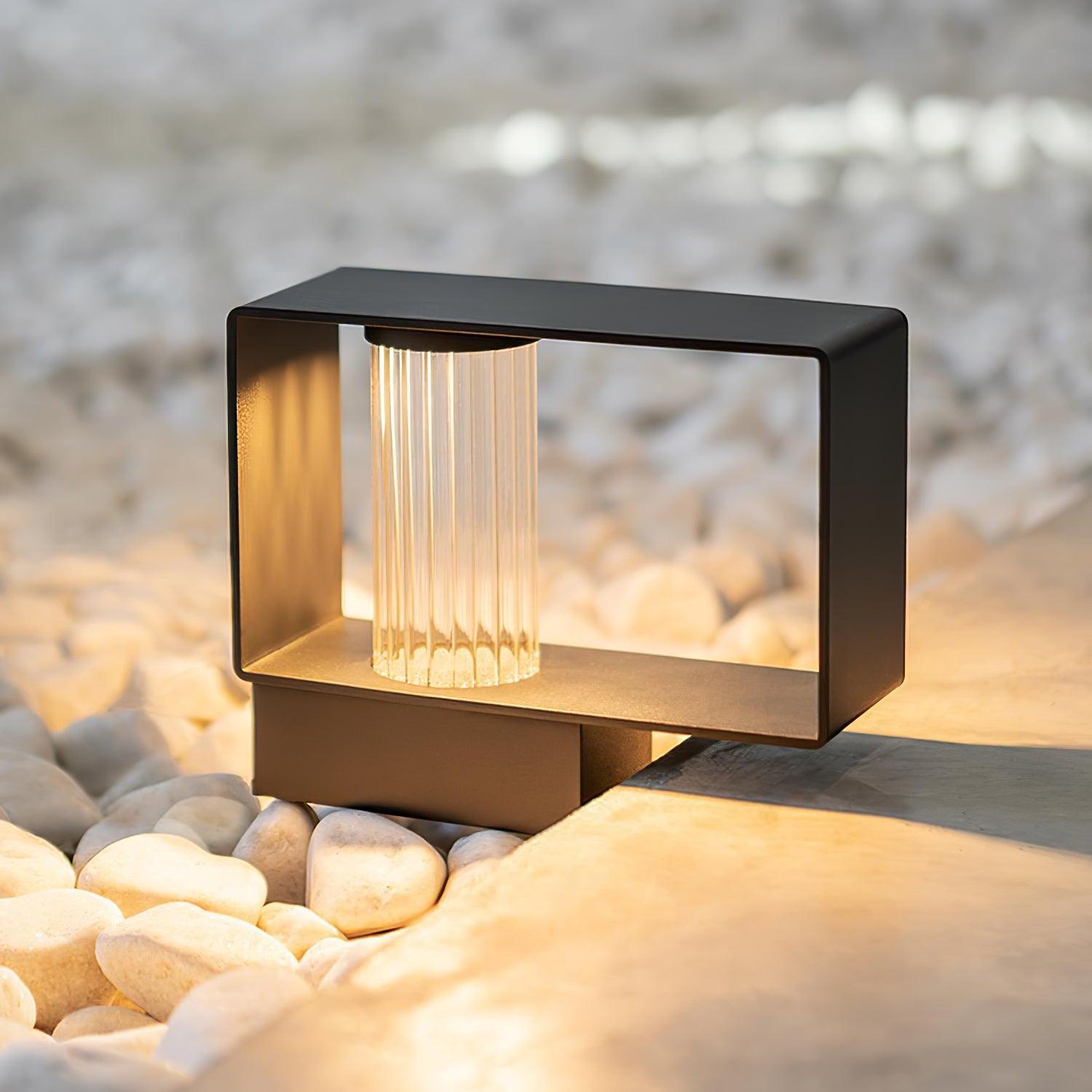 Frame Outdoor Post Lamp - Resilient Striped Glass Lamp for Driveway