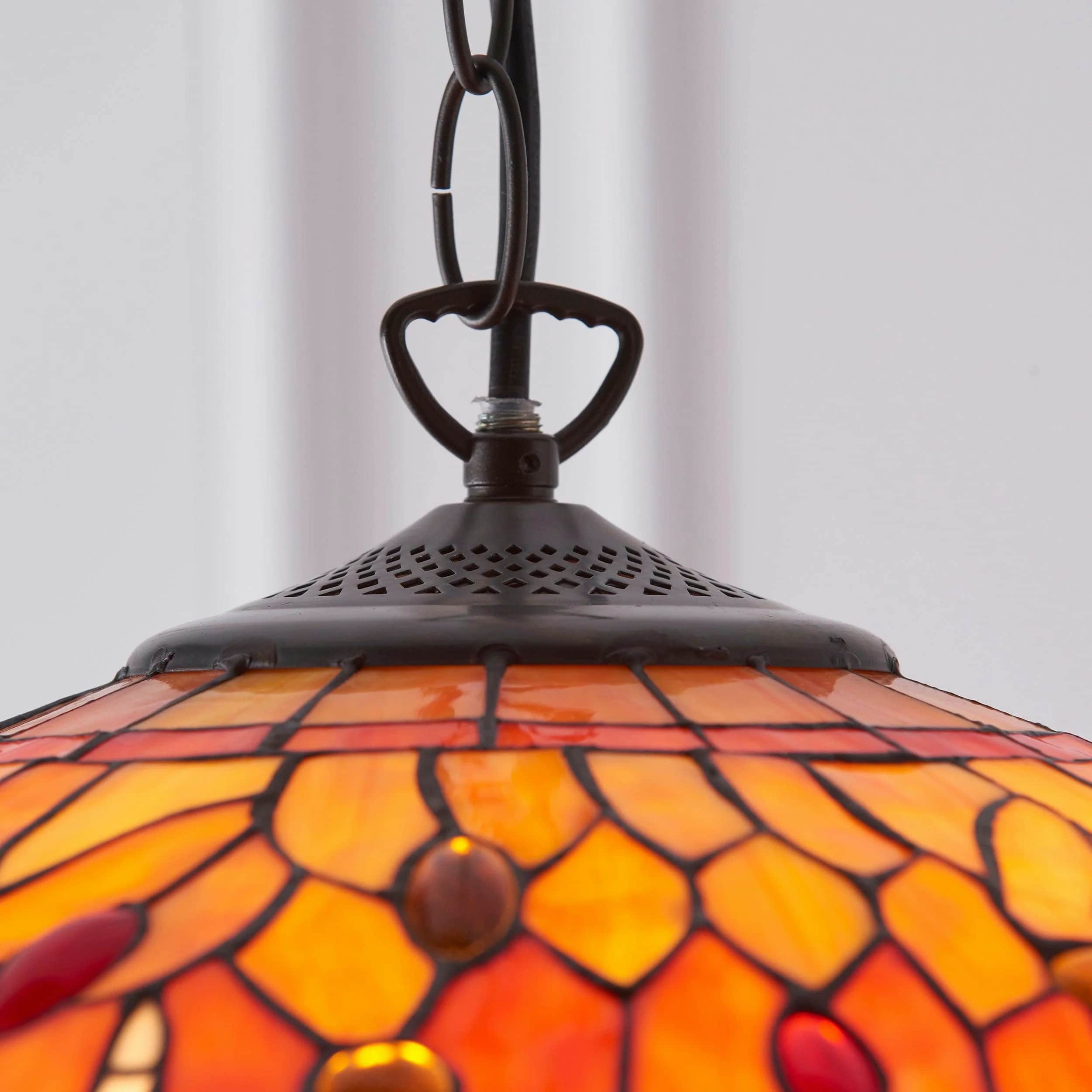 TF Dragonfly Tiffany Pendant Light – Art Nouveau Stained Glass Pendant for Living