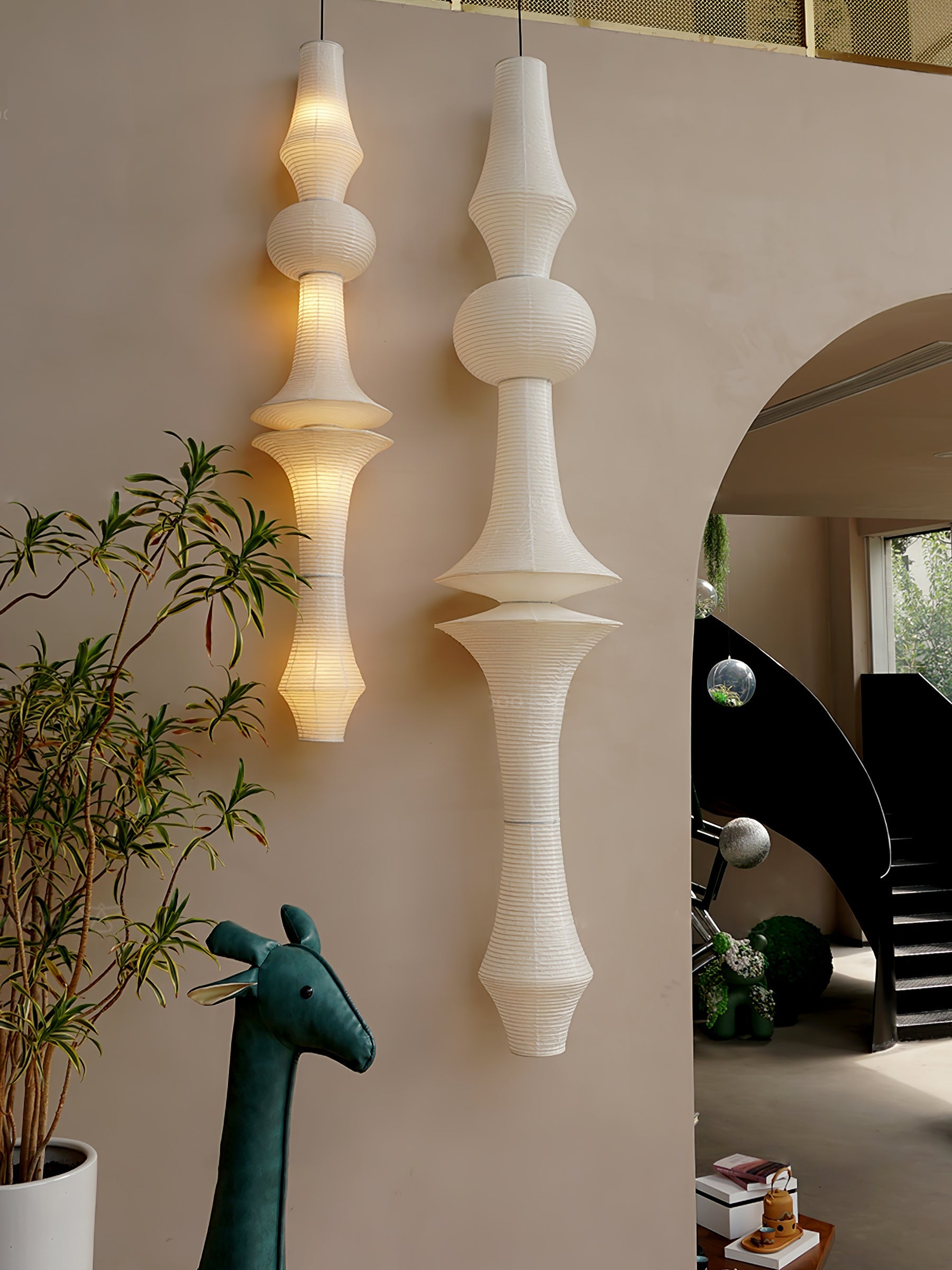 Washi Paper Pendant Light - Japanese Handcrafted Lamp for Living Room