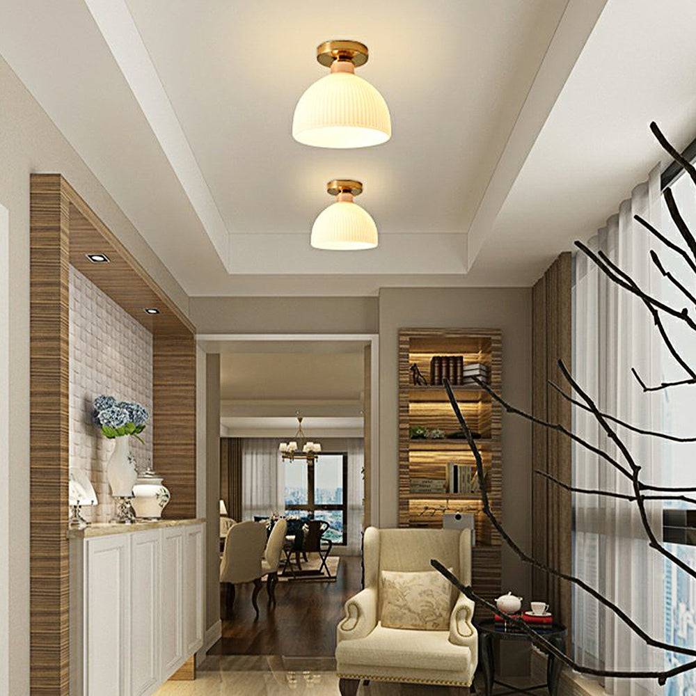 Chic Gold Ceiling Light - Mini Glass Striped Shade Lamp for Hallway
