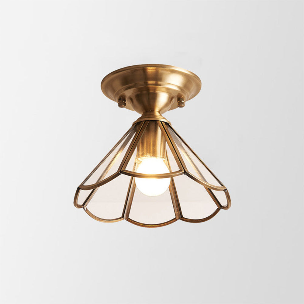 Glass Petal Ceiling Light - Modern Brass Semi Flush Mount for Hallway