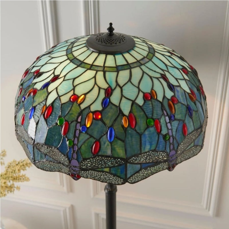 TiffStar Art Glass Floor Lamp with Ornamental Pattern Shade – Standing Light for Living Rooms