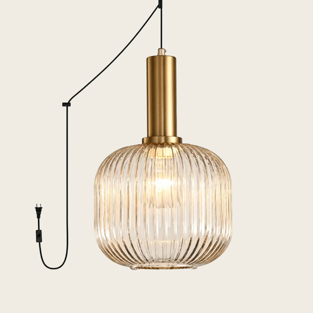 Tawny Model B Small ribbed glass plug-in pendant light