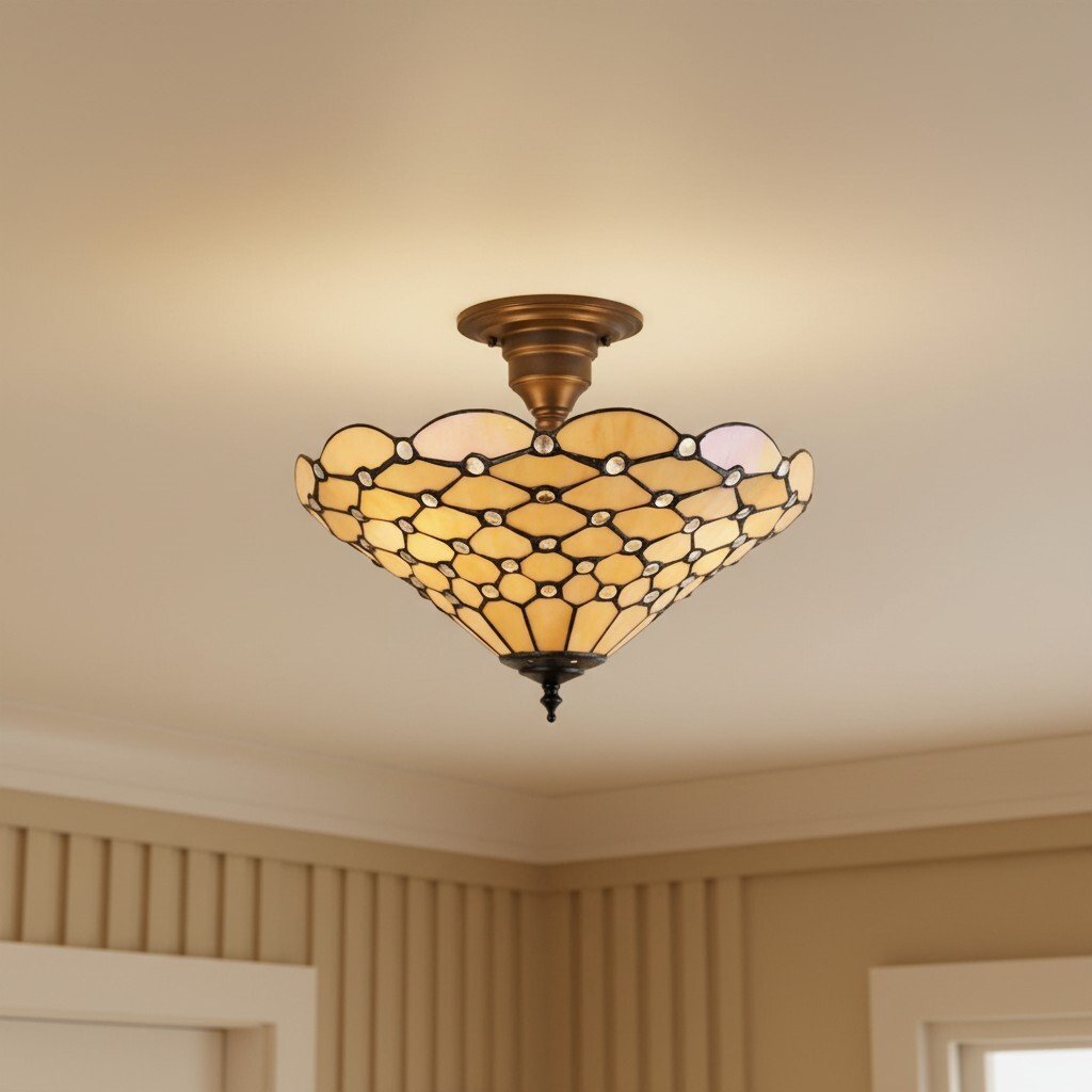 TF Pearl Handcrafted Tiffany Ceiling Light – Art Deco Stained Glass Light for Hallway or Living Room