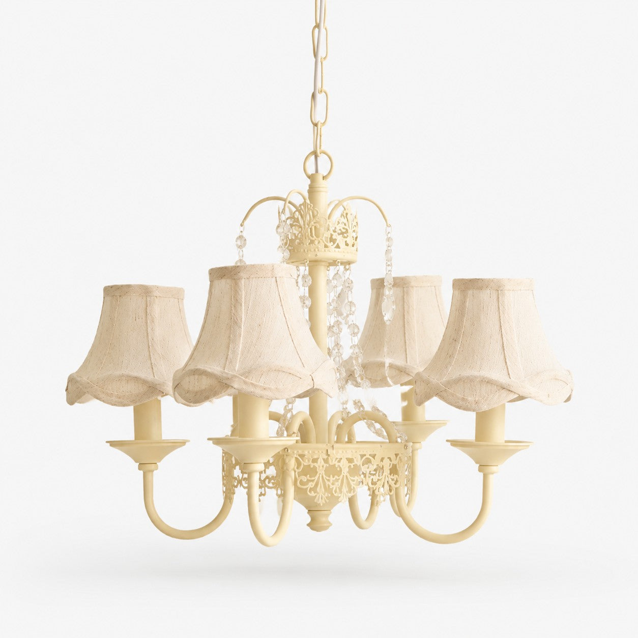 French Country Four Arm Fabric Shade Chandelier