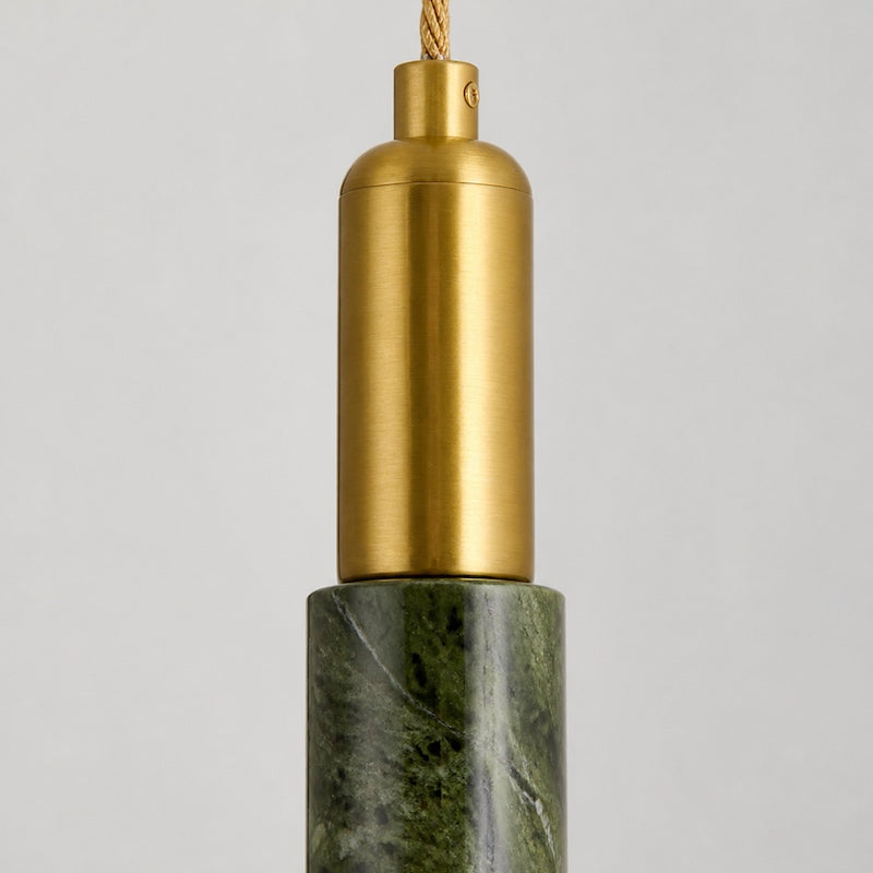 Slim Brass and Green Jade Pendant Light
