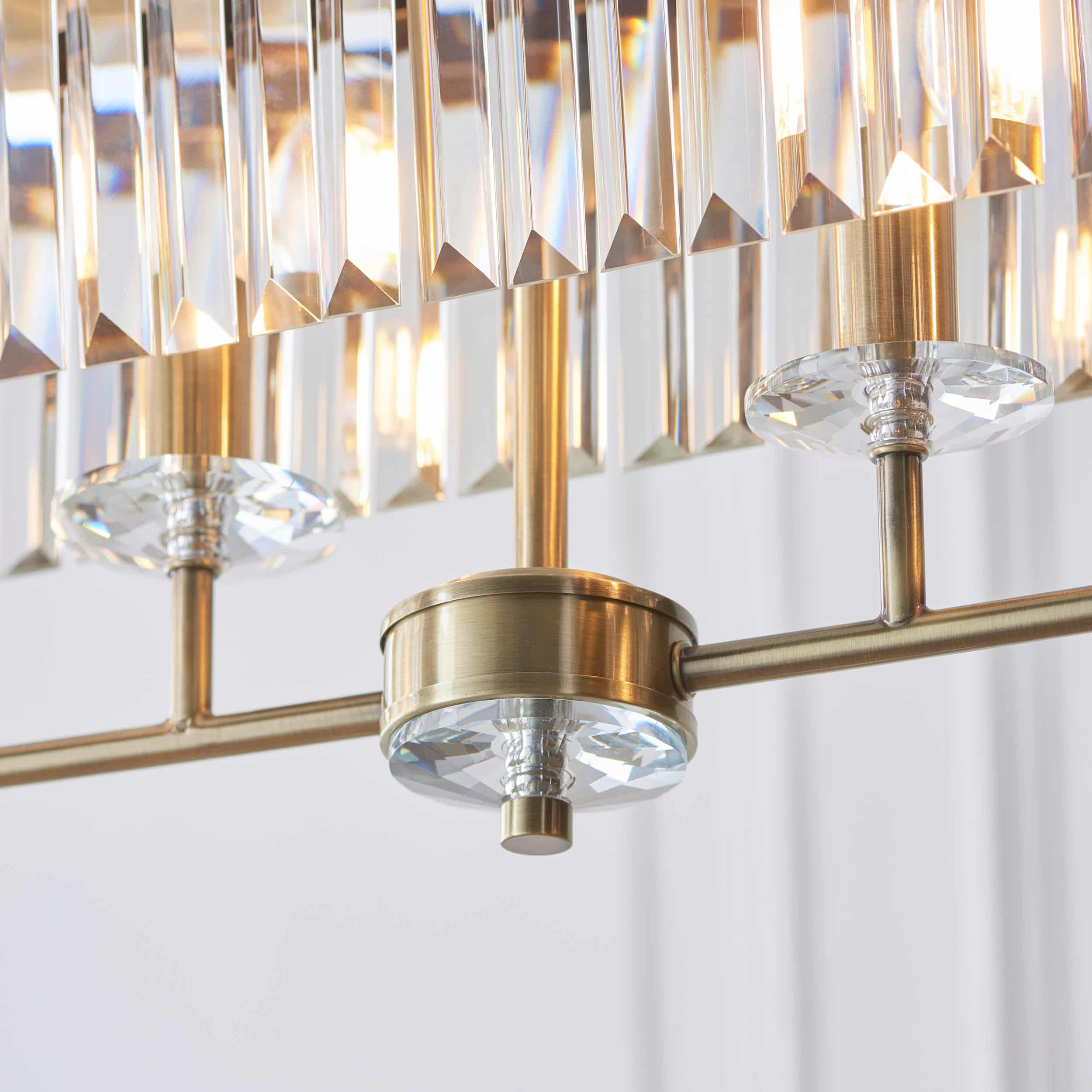 Beveline 4-Light Linear Ceiling Pendant With Cut Faceted Glass - Sleek Metal Frame For Dining