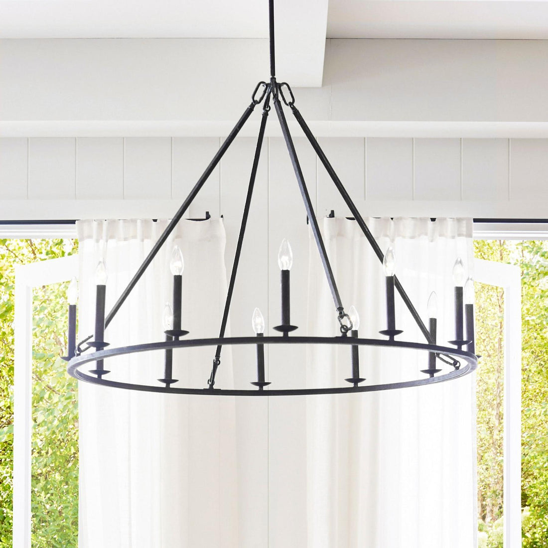 Rowan Rustic Iron Chandelier - Round Wagon Wheel Lamp for Living Room