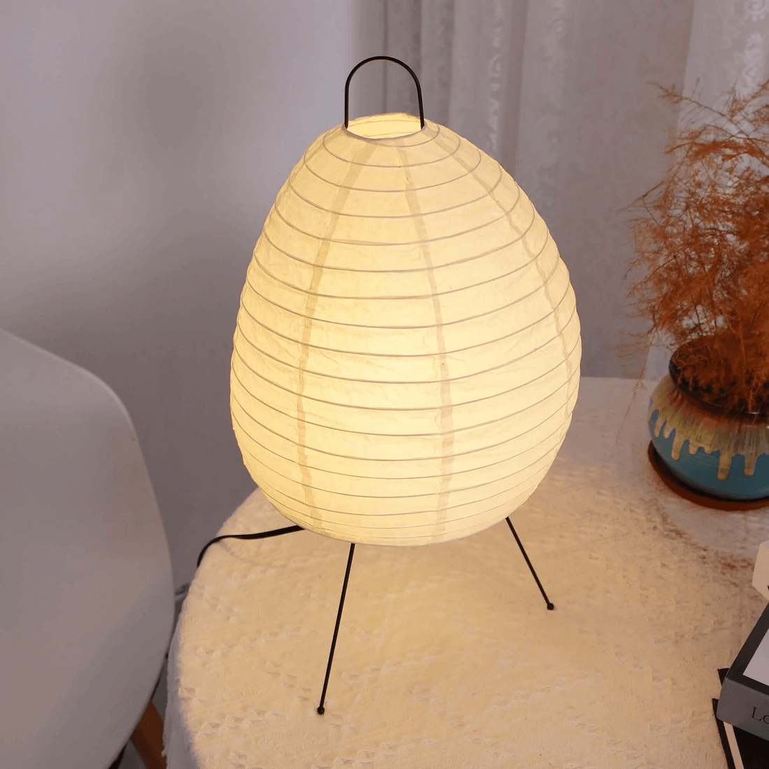 Papiertischlampe – Minimalistische Lampe im Washi-Stil für die Leseecke