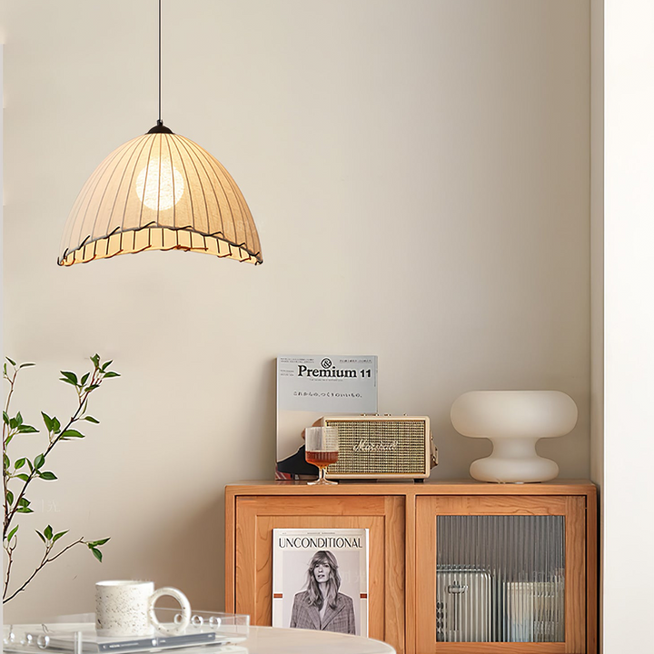 Wabi Sabi Pendant Light - Linen Shade Ceiling Fixture with Soft Glow