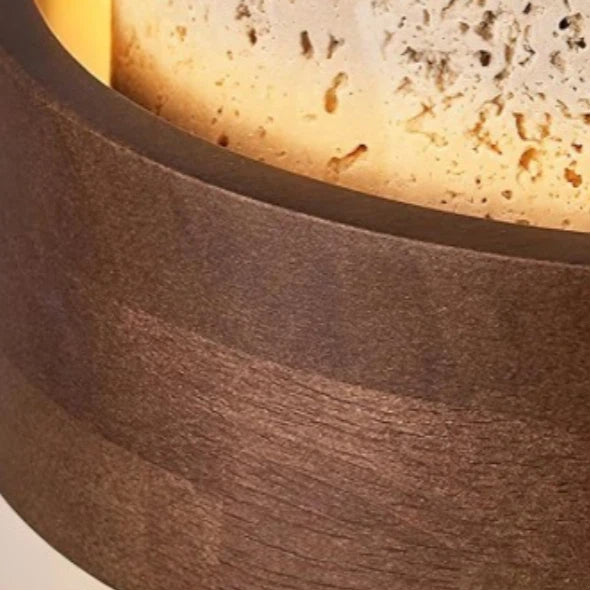 Stonel Contemporary Travertine Cylinder Pendant Lamp with Wood Frame U14