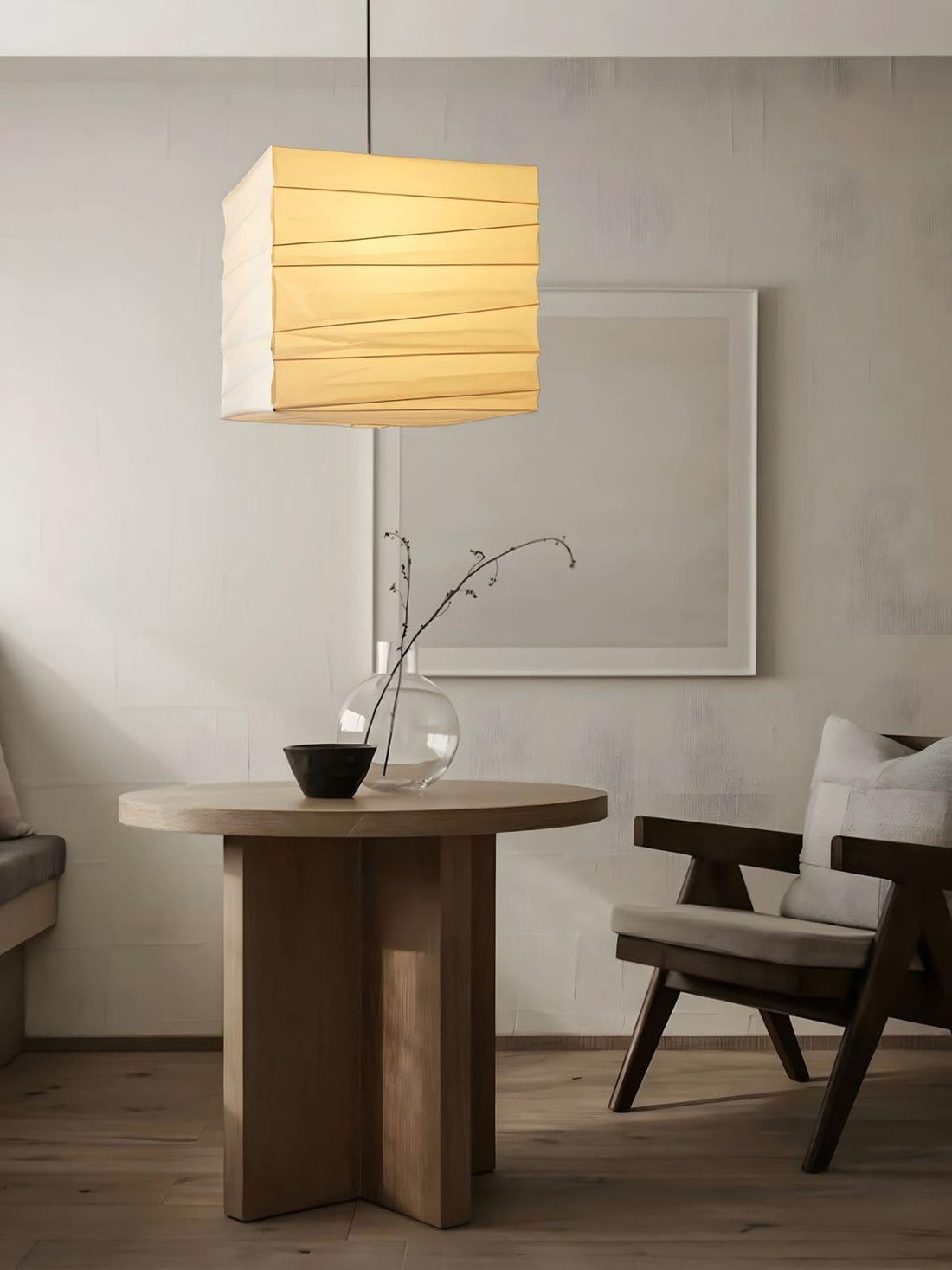 Papierwürfel-Pendelleuchte – Traditionelle minimalistische Lampe für den Eingangsbereich